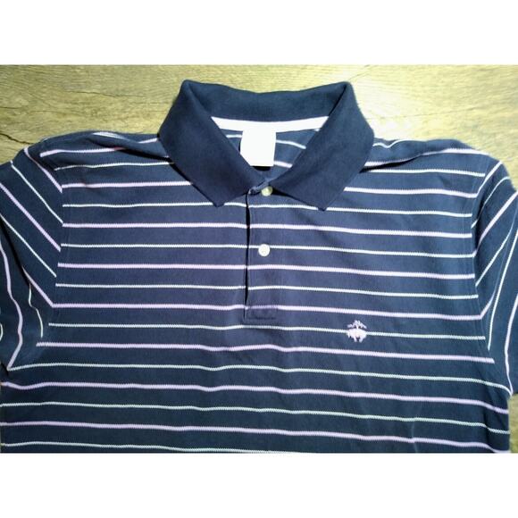 Brooks Brothers Performance Striped Polo Shirt Logo Men Blue Pink Medium - Picture 3 of 5